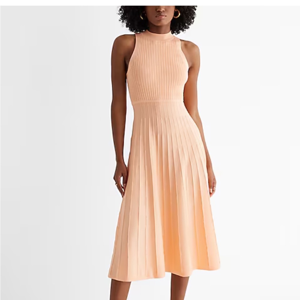 Express Peach Halter Pleated Midi Dress